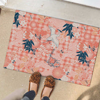Red Palaka Crane and Flowers Rubber Doormat Japan Heritage Spirit LT9 - Polynesian Pride