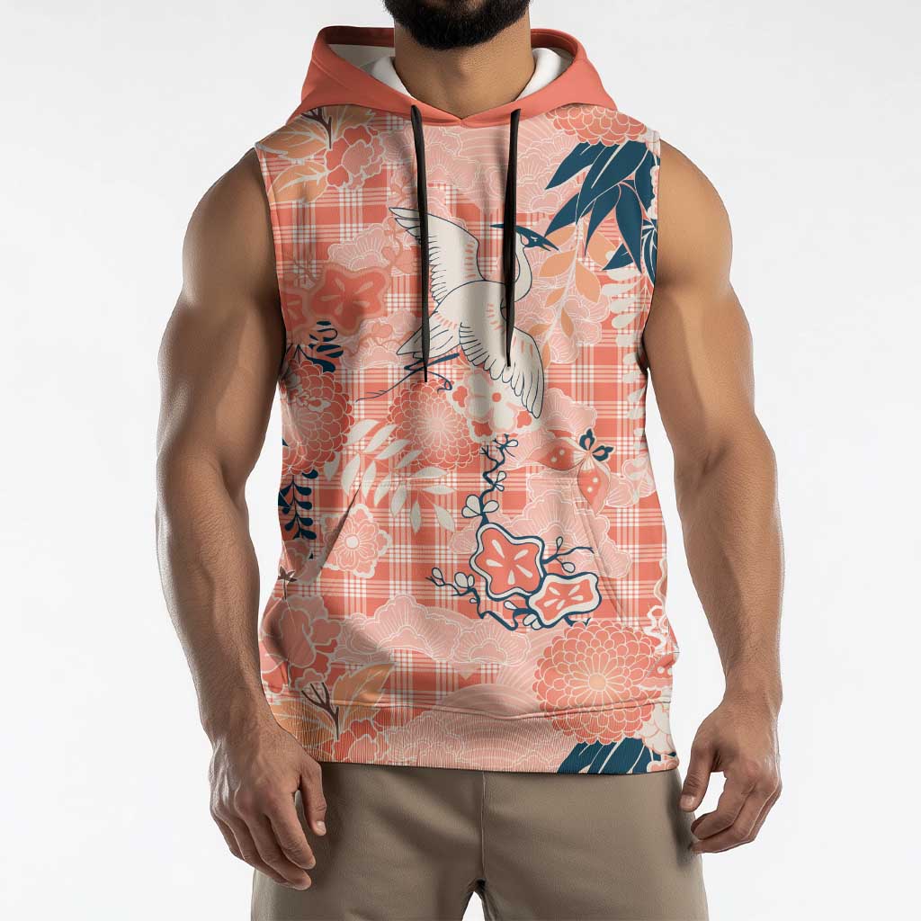 Red Palaka Crane and Flowers Sleeveless Hoodie Japan Heritage Spirit LT9 - Polynesian Pride