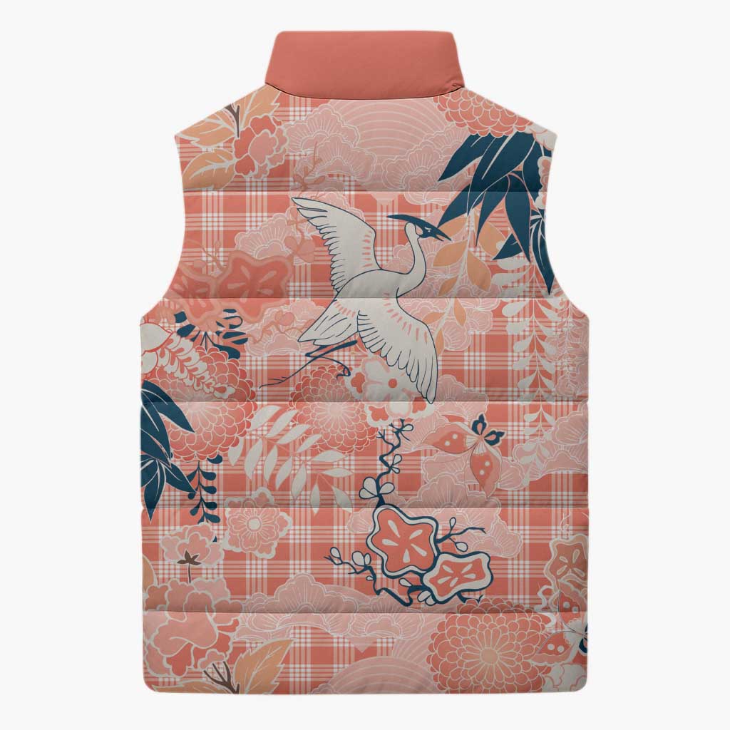 Red Palaka Crane and Flowers Sleeveless Puffer Jacket Japan Heritage Spirit LT9 - Polynesian Pride