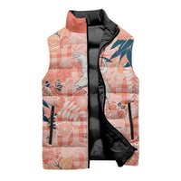 Red Palaka Crane and Flowers Sleeveless Puffer Jacket Japan Heritage Spirit LT9 - Polynesian Pride