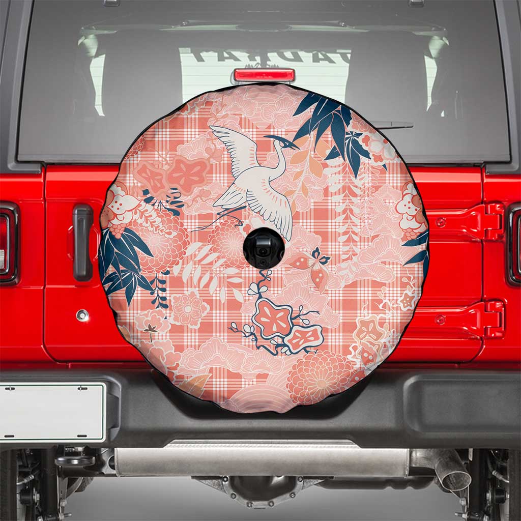 Red Palaka Crane and Flowers Spare Tire Cover Japan Heritage Spirit - Polynesian Pride