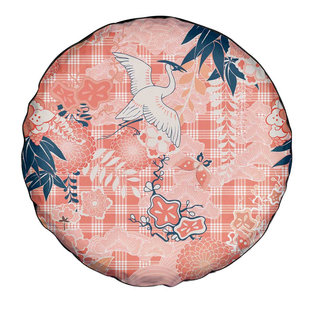 Red Palaka Crane and Flowers Spare Tire Cover Japan Heritage Spirit - Polynesian Pride