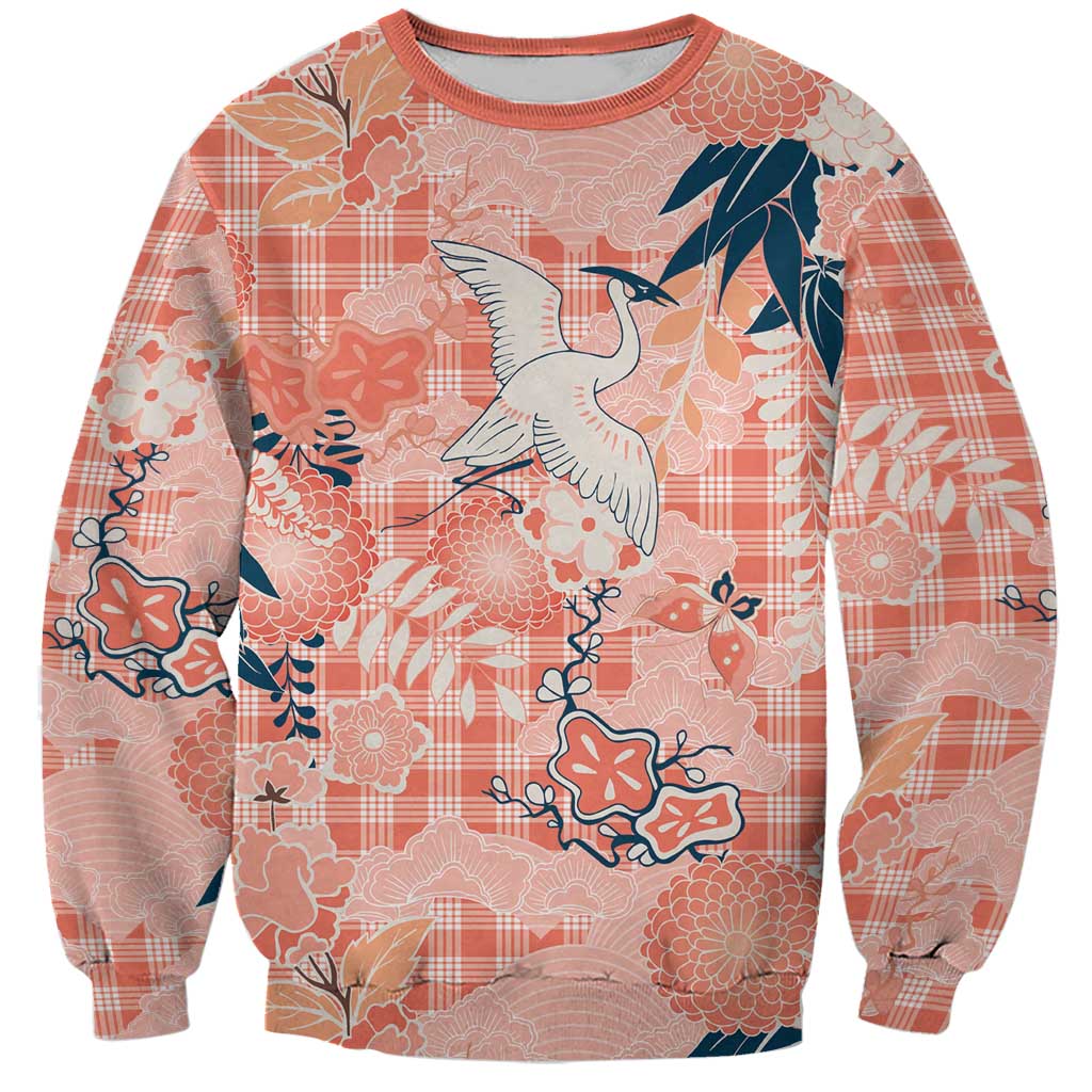 Red Palaka Crane and Flowers Sweatshirt Japan Heritage Spirit LT9 Unisex Red - Polynesian Pride