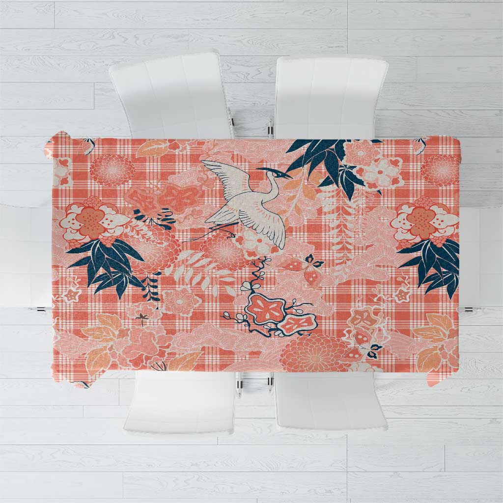 Red Palaka Crane and Flowers Tablecloth Japan Heritage Spirit - Polynesian Pride
