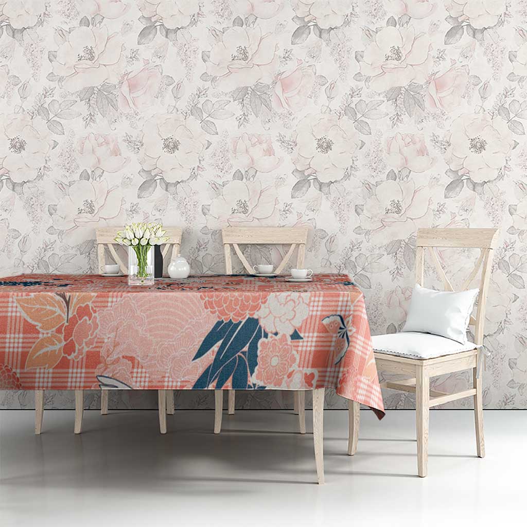 Red Palaka Crane and Flowers Tablecloth Japan Heritage Spirit - Polynesian Pride