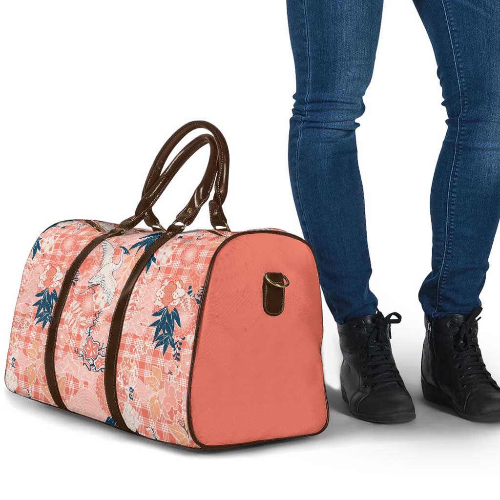 Red Palaka Crane and Flowers Travel Bag Japan Heritage Spirit - Polynesian Pride
