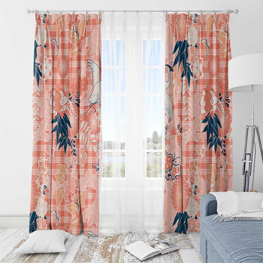 Red Palaka Crane and Flowers Window Curtain Japan Heritage Spirit - Polynesian Pride