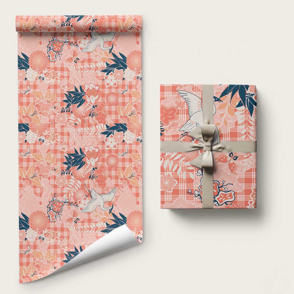 Red Palaka Crane and Flowers Wrapping Paper Japan Heritage Spirit LT9 58" × 23" Red - Polynesian Pride