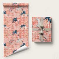 Red Palaka Crane and Flowers Wrapping Paper Japan Heritage Spirit LT9 58" × 23" Red - Polynesian Pride