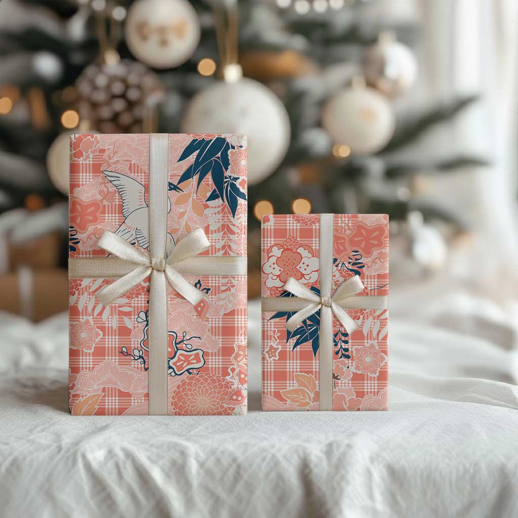 Red Palaka Crane and Flowers Wrapping Paper Japan Heritage Spirit LT9 - Polynesian Pride