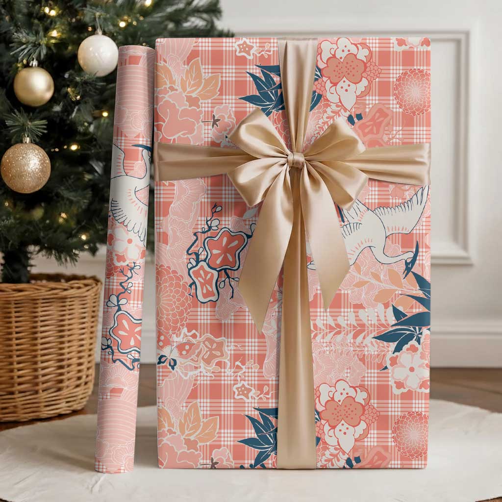 Red Palaka Crane and Flowers Wrapping Paper Japan Heritage Spirit LT9 - Polynesian Pride