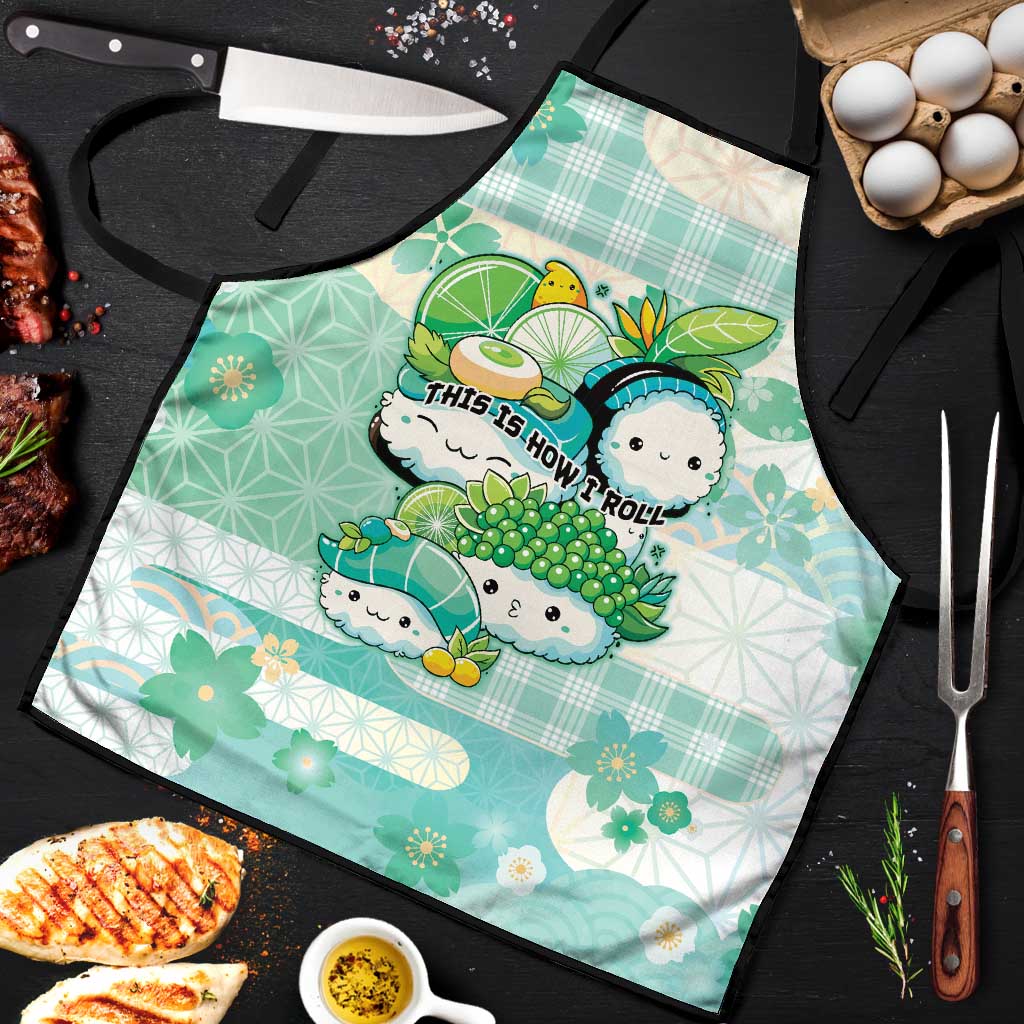 Japanese Kawaii Sushi Apron Green Wagara Palaka This Is How I Roll LT9 Green - Polynesian Pride