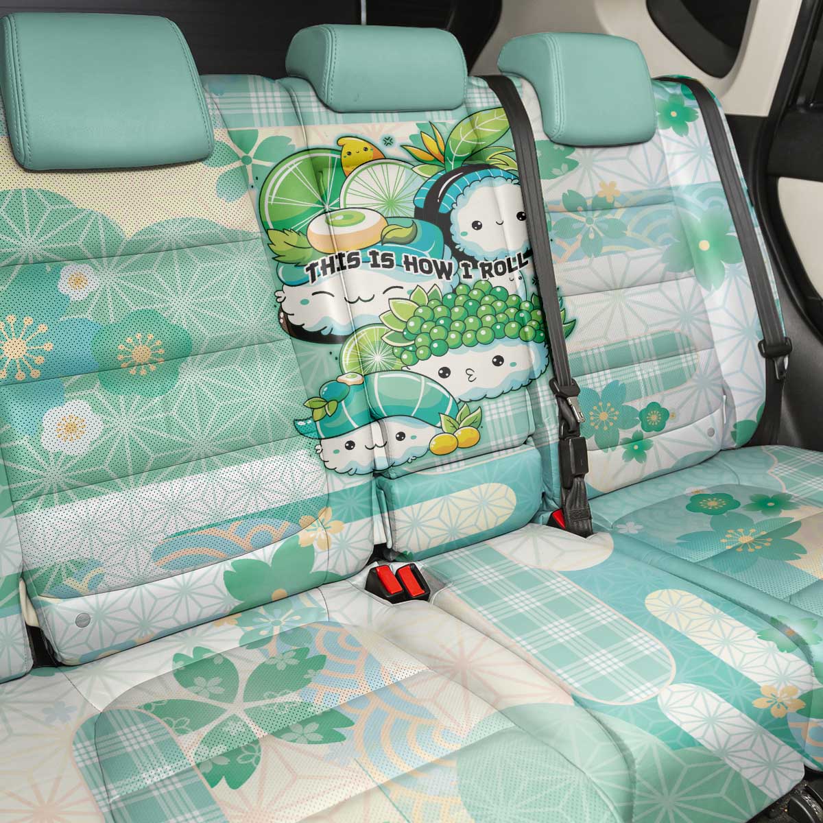 Japanese Kawaii Sushi Back Car Seat Cover Green Wagara Palaka This Is How I Roll LT9 - Polynesian Pride