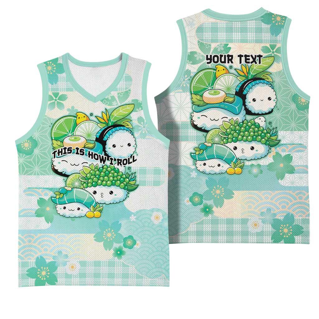 Personalized Japanese Kawaii Sushi Basketball Jersey Green Wagara Palaka This Is How I Roll LT9 - Polynesian Pride