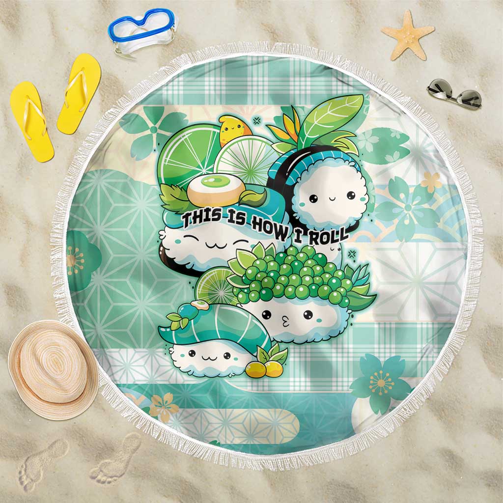 Japanese Kawaii Sushi Beach Blanket Green Wagara Palaka This Is How I Roll LT9 One Size 150cm Green - Polynesian Pride