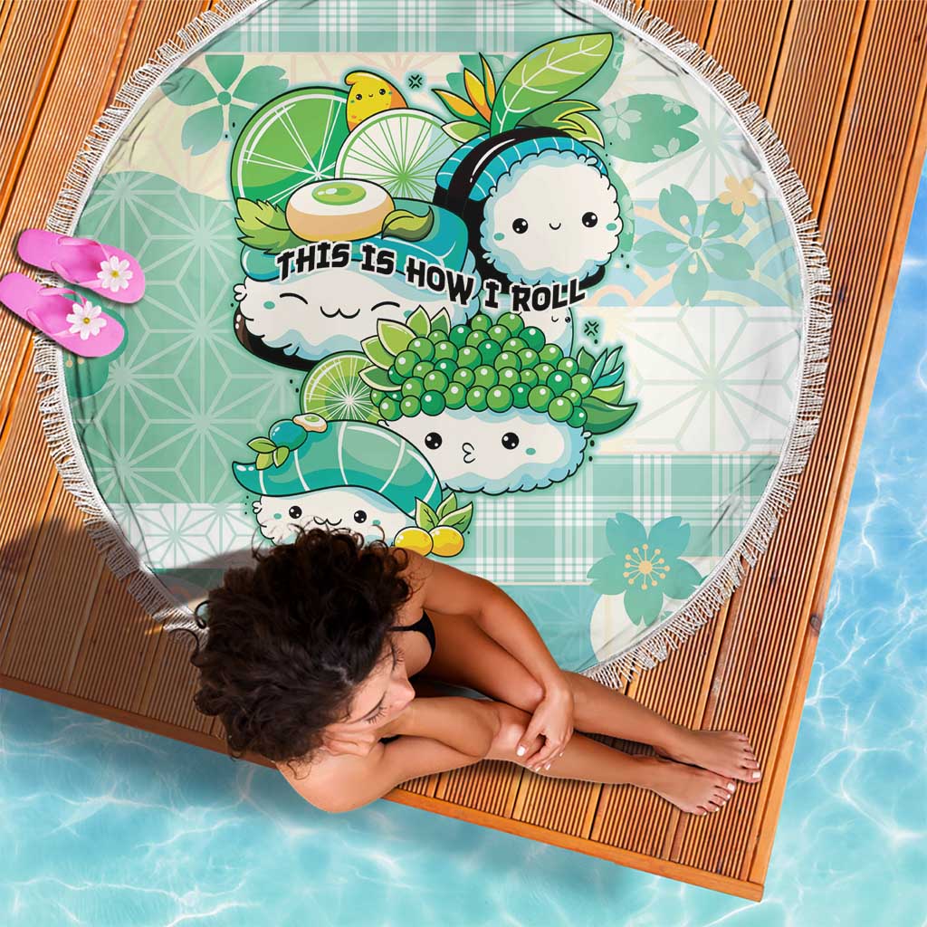 Japanese Kawaii Sushi Beach Blanket Green Wagara Palaka This Is How I Roll LT9 - Polynesian Pride