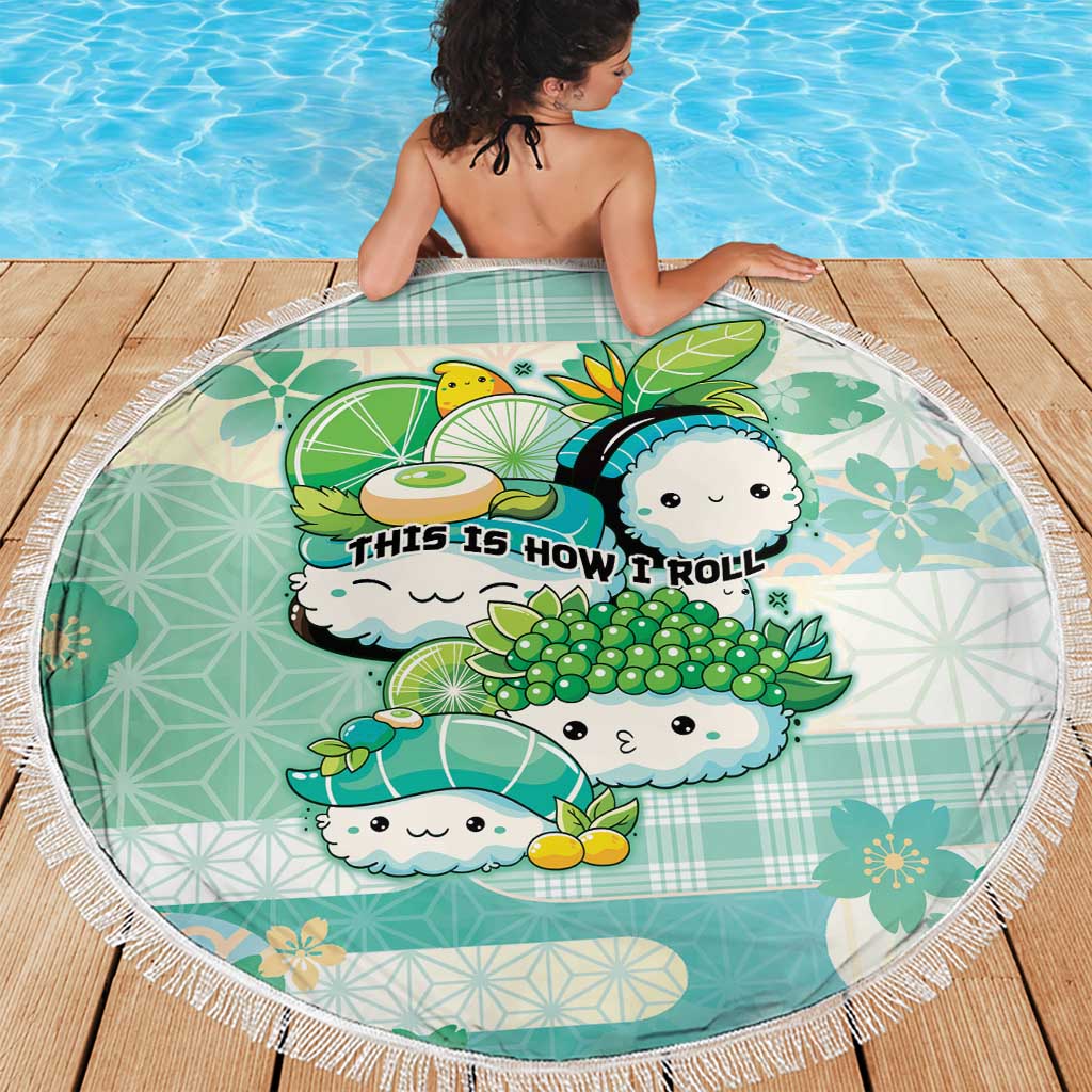 Japanese Kawaii Sushi Beach Blanket Green Wagara Palaka This Is How I Roll LT9 - Polynesian Pride