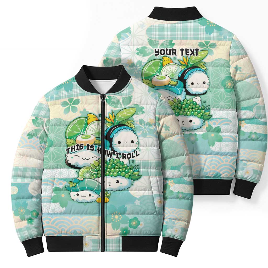 Personalized Japanese Kawaii Sushi Bomber Puffer Jacket Green Wagara Palaka This Is How I Roll LT9 - Polynesian Pride