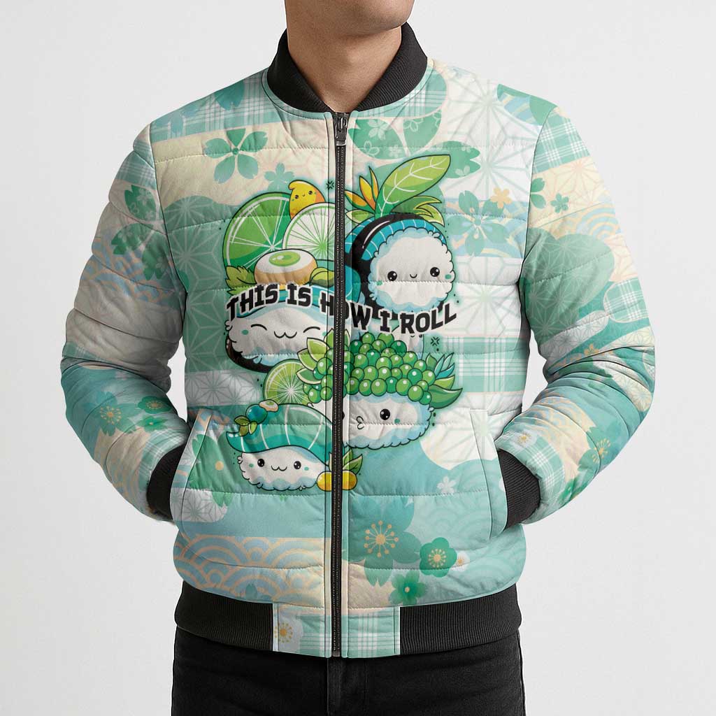 Personalized Japanese Kawaii Sushi Bomber Puffer Jacket Green Wagara Palaka This Is How I Roll LT9 - Polynesian Pride