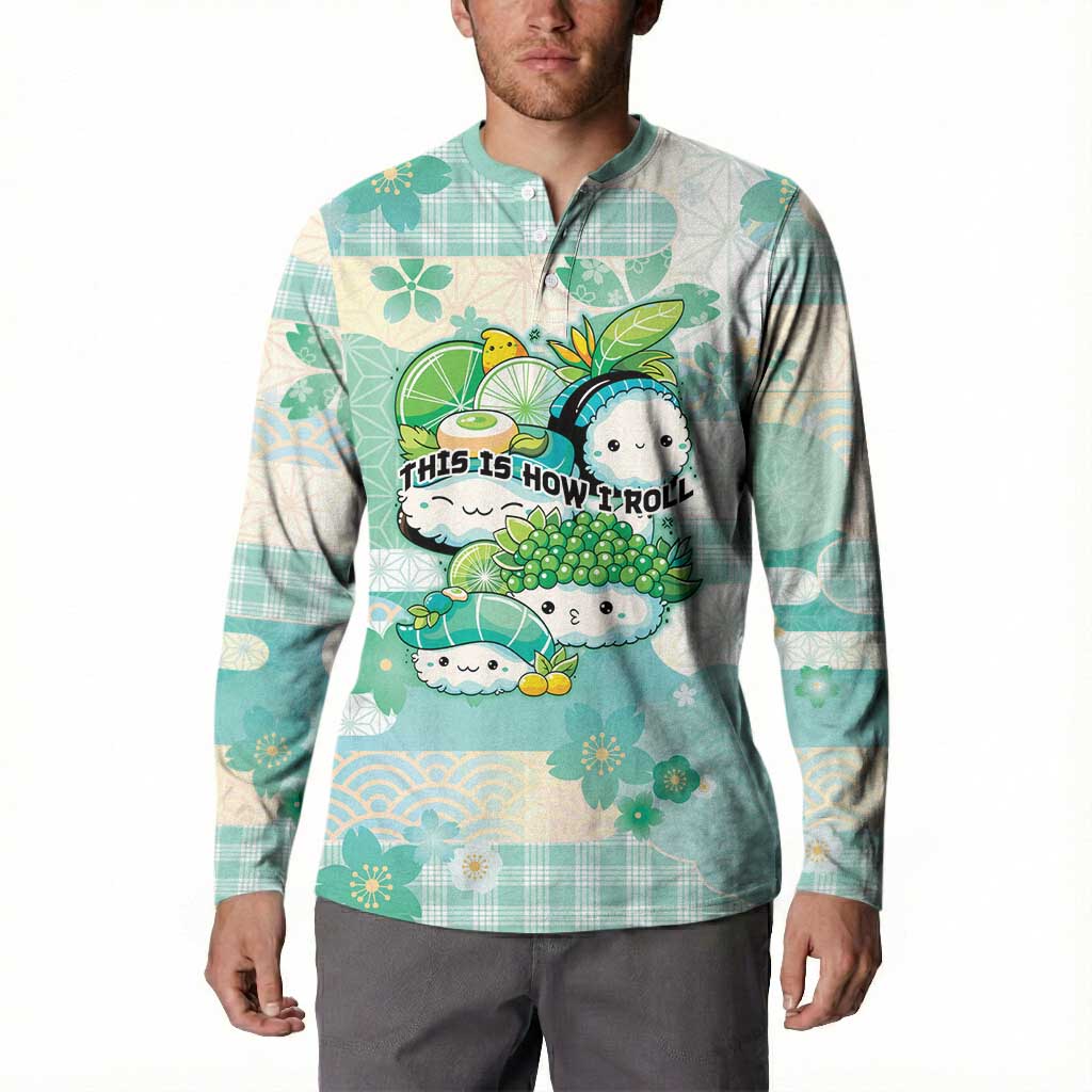Personalized Japanese Kawaii Sushi Button Sweatshirt Green Wagara Palaka This Is How I Roll LT9 - Polynesian Pride