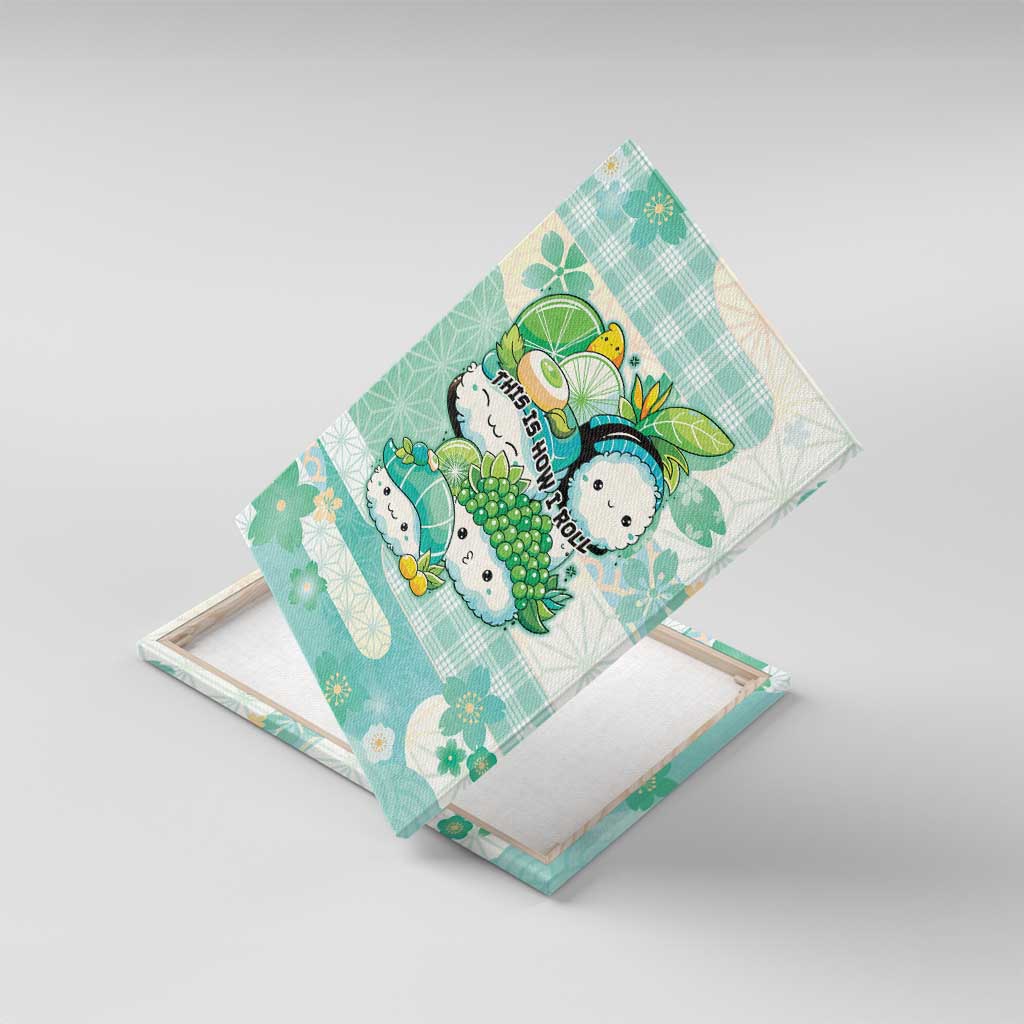 Japanese Kawaii Sushi Canvas Wall Art Green Wagara Palaka This Is How I Roll LT9 With Frame Green - Polynesian Pride