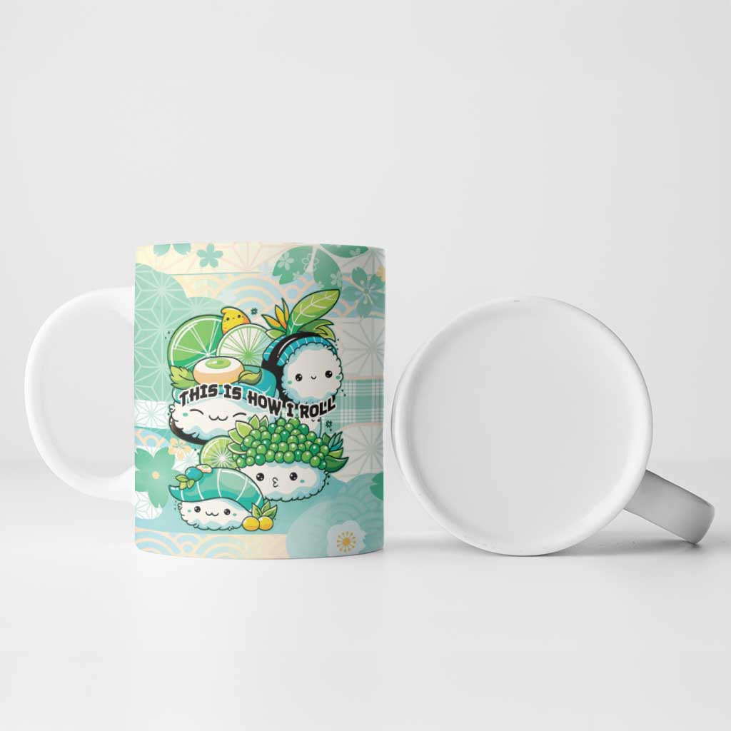 Personalized Japanese Kawaii Sushi Ceramic Mug Green Wagara Palaka This Is How I Roll LT9 - Polynesian Pride
