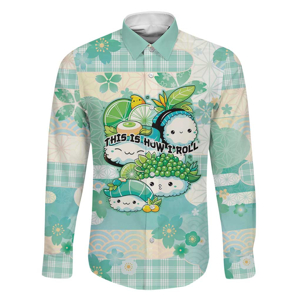 Personalized Japanese Kawaii Sushi Family Matching Short Sleeve Bodycon Dress and Hawaiian Shirt Green Wagara Palaka This Is How I Roll
