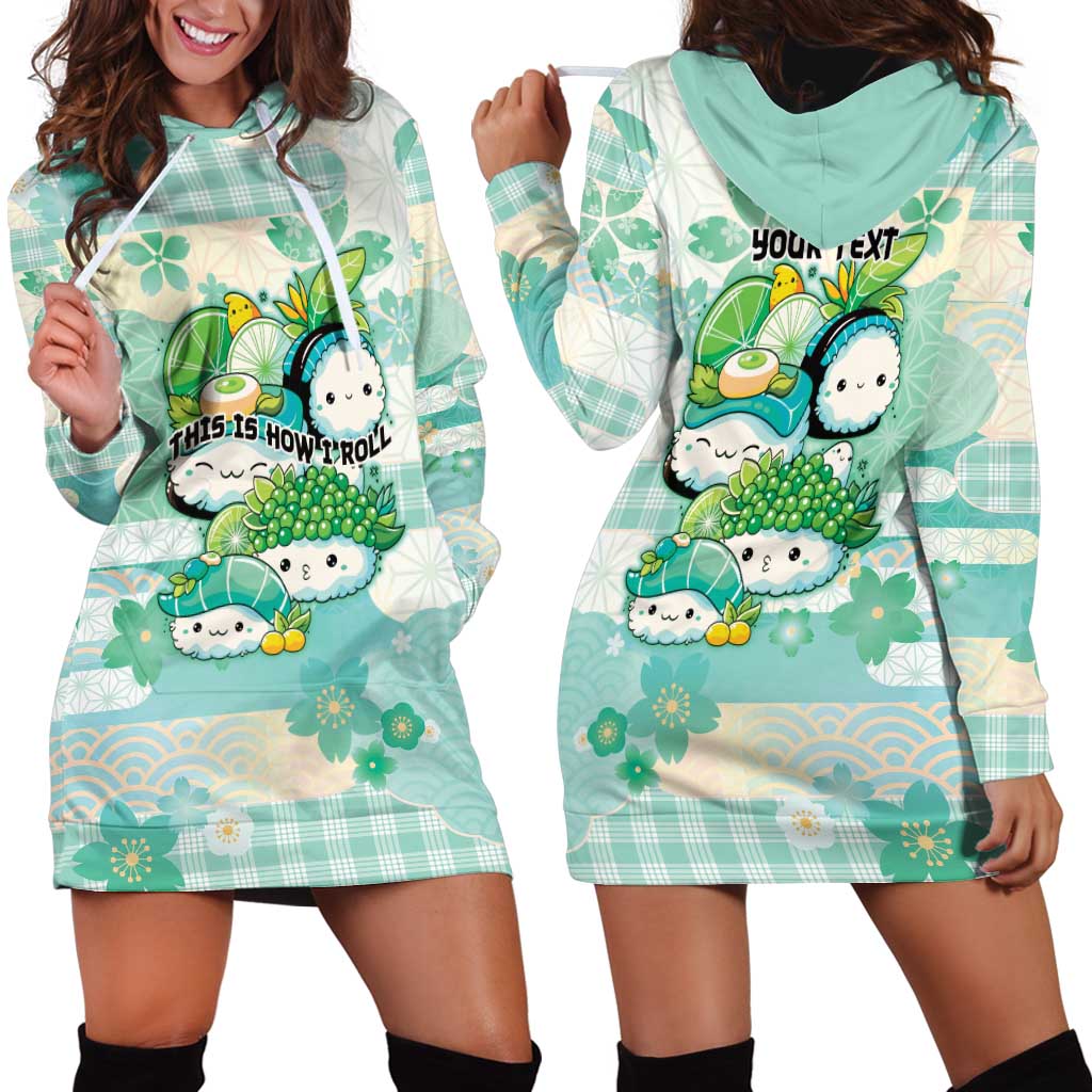 Personalized Japanese Kawaii Sushi Hoodie Dress Green Wagara Palaka This Is How I Roll LT9 - Polynesian Pride