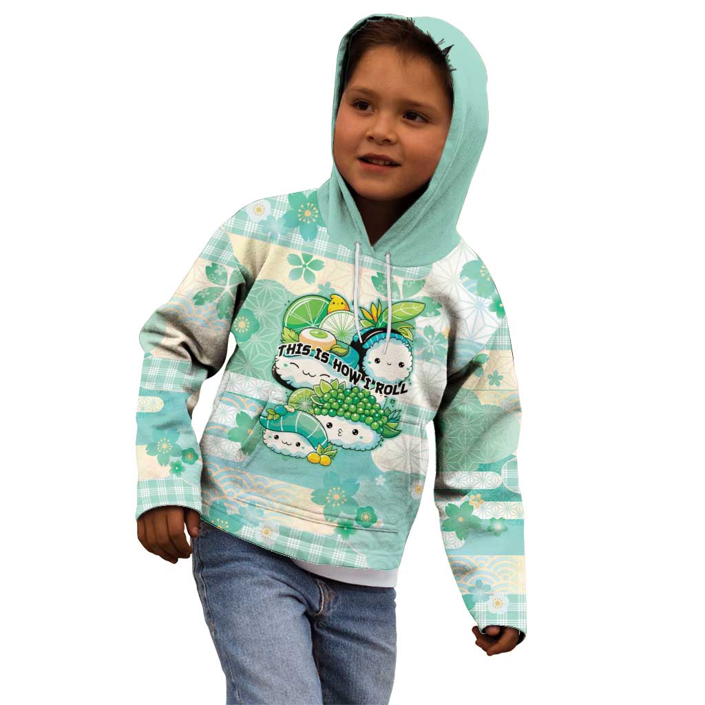 Personalized Japanese Kawaii Sushi Kid Hoodie Green Wagara Palaka This Is How I Roll LT9 - Polynesian Pride