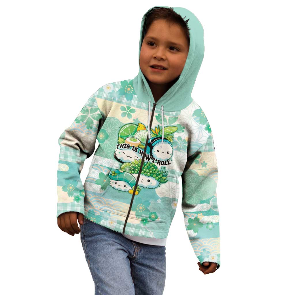 Personalized Japanese Kawaii Sushi Kid Hoodie Green Wagara Palaka This Is How I Roll LT9 - Polynesian Pride