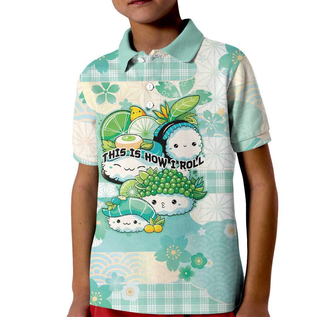 Personalized Japanese Kawaii Sushi Kid Polo Shirt Green Wagara Palaka This Is How I Roll LT9 Kid Green - Polynesian Pride