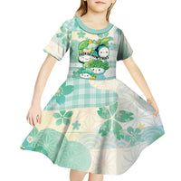 Personalized Japanese Kawaii Sushi Kid Short Sleeve Dress Green Wagara Palaka This Is How I Roll LT9 - Polynesian Pride
