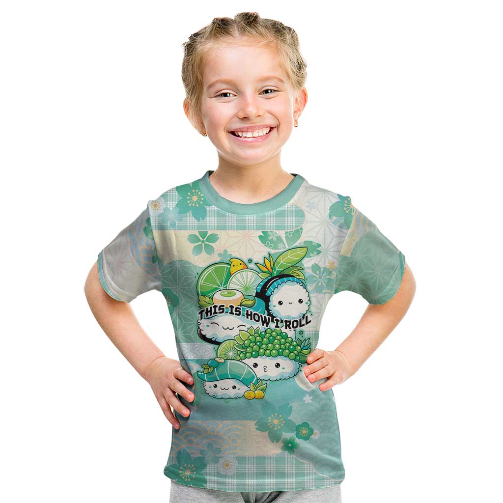 Personalized Japanese Kawaii Sushi Kid T Shirt Green Wagara Palaka This Is How I Roll LT9 Green - Polynesian Pride