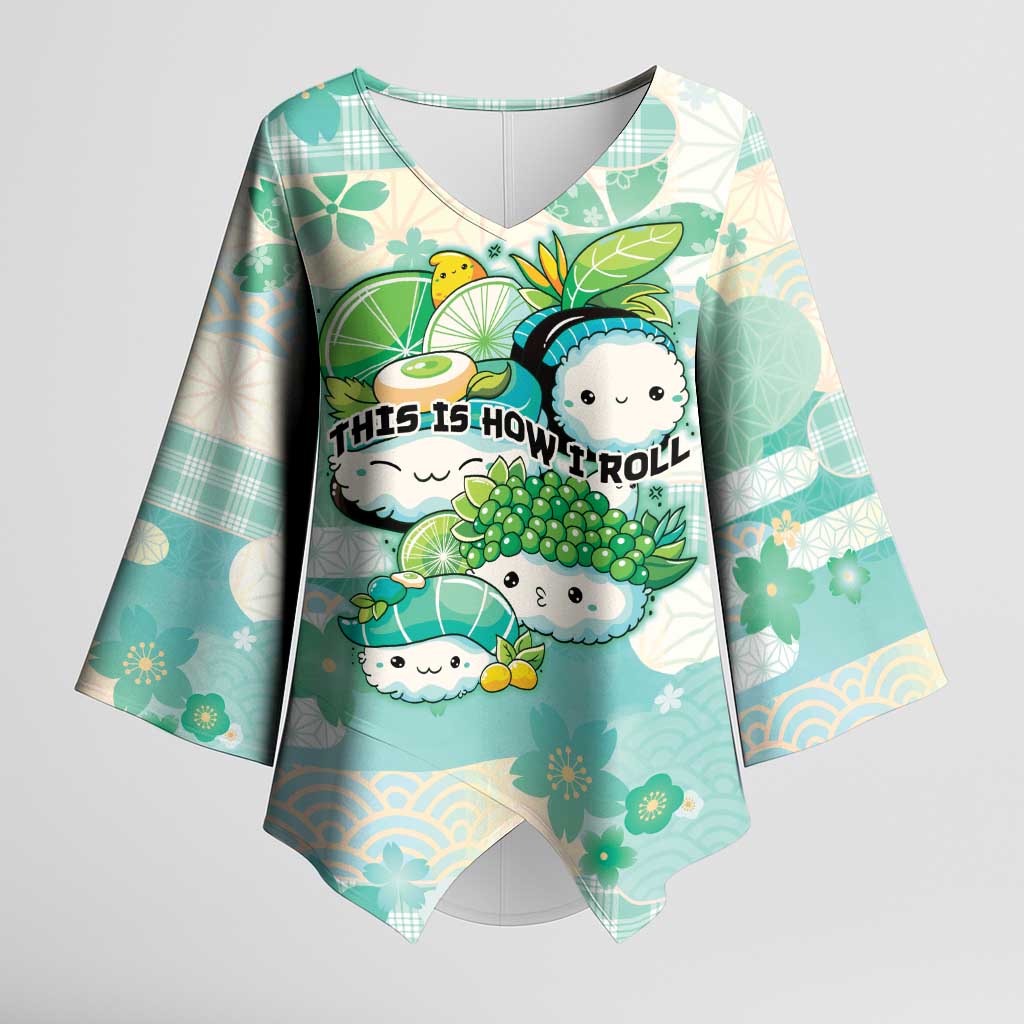 Personalized Japanese Kawaii Sushi Kimono Sleeve Blouse Green Wagara Palaka This Is How I Roll LT9 Female Green - Polynesian Pride
