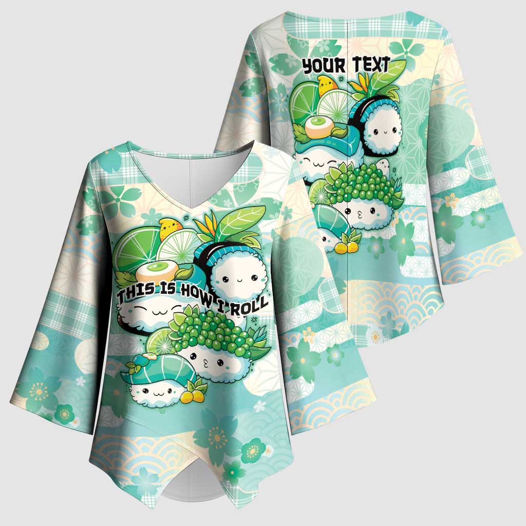 Personalized Japanese Kawaii Sushi Kimono Sleeve Blouse Green Wagara Palaka This Is How I Roll LT9 - Polynesian Pride