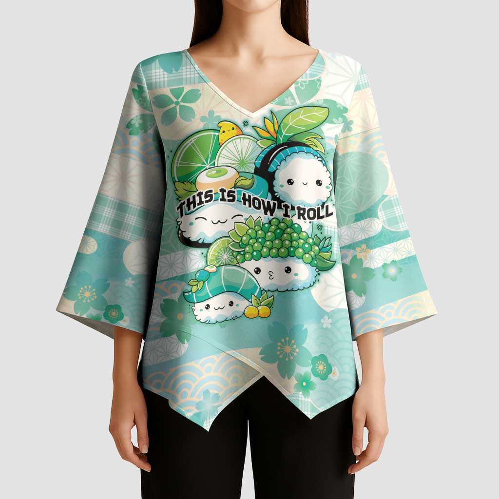 Personalized Japanese Kawaii Sushi Kimono Sleeve Blouse Green Wagara Palaka This Is How I Roll LT9 - Polynesian Pride