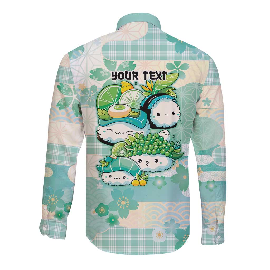 Personalized Japanese Kawaii Sushi Long Sleeve Button Shirt Green Wagara Palaka This Is How I Roll