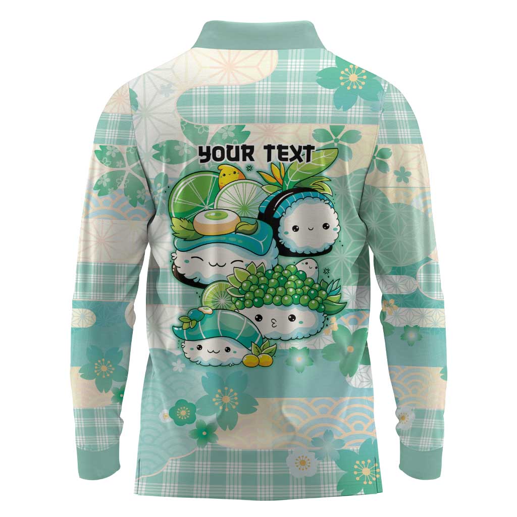 Personalized Japanese Kawaii Sushi Long Sleeve Polo Shirt Green Wagara Palaka This Is How I Roll LT9 - Polynesian Pride