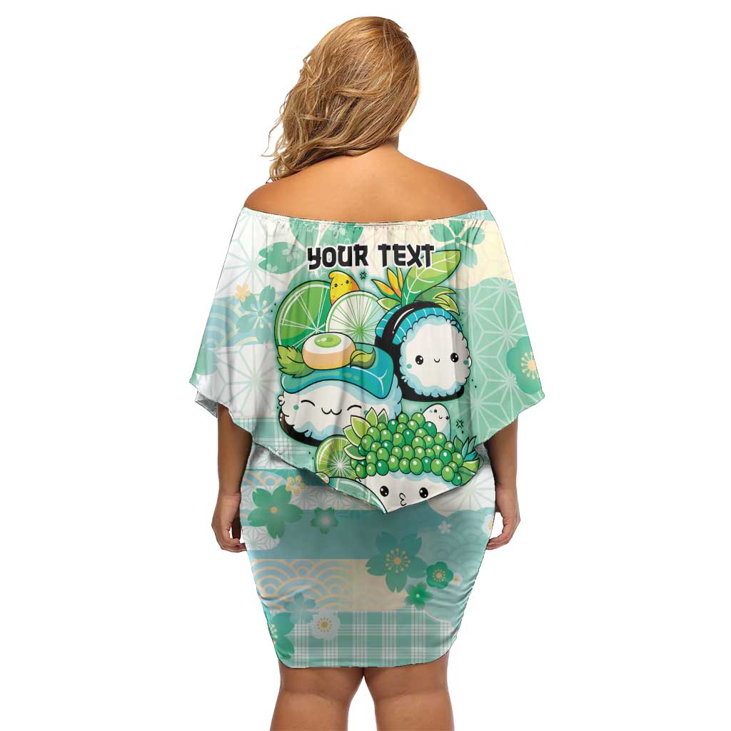 Personalized Japanese Kawaii Sushi Off Shoulder Short Dress Green Wagara Palaka This Is How I Roll