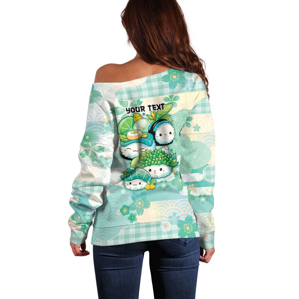 Personalized Japanese Kawaii Sushi Off Shoulder Sweater Green Wagara Palaka This Is How I Roll LT9 - Polynesian Pride