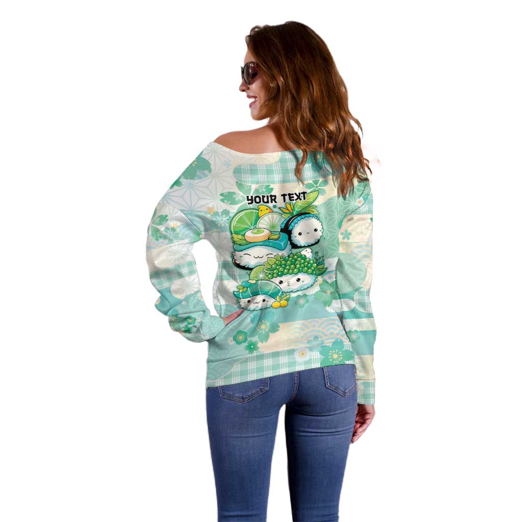 Personalized Japanese Kawaii Sushi Off Shoulder Sweater Green Wagara Palaka This Is How I Roll LT9 - Polynesian Pride