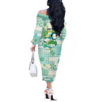 Personalized Japanese Kawaii Sushi Off The Shoulder Long Sleeve Dress Green Wagara Palaka This Is How I Roll LT9 - Polynesian Pride