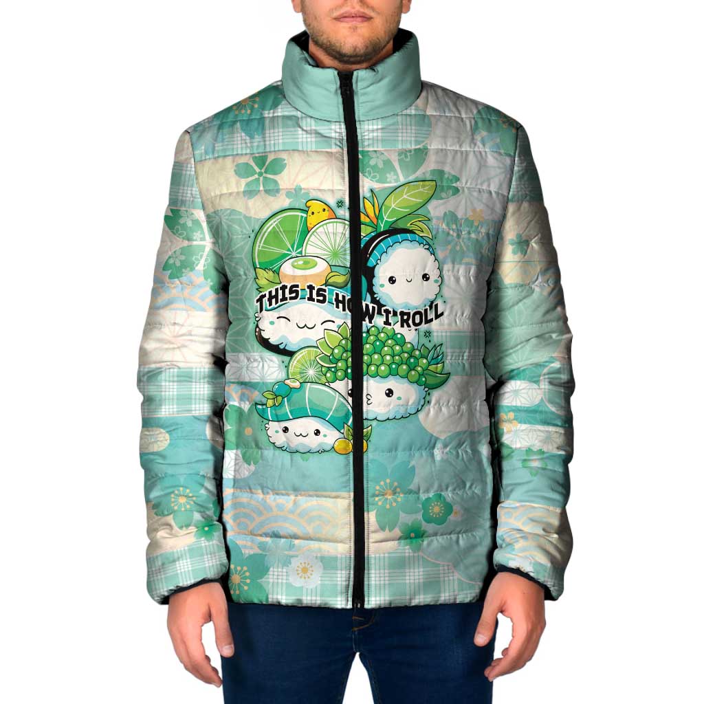 Personalized Japanese Kawaii Sushi Padded Jacket Green Wagara Palaka This Is How I Roll LT9 Men Green - Polynesian Pride