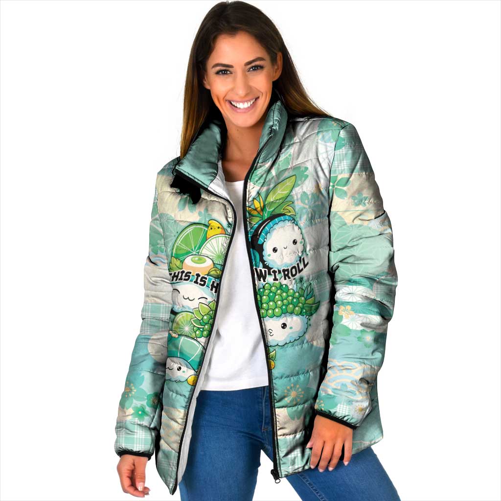 Personalized Japanese Kawaii Sushi Padded Jacket Green Wagara Palaka This Is How I Roll LT9 Women Green - Polynesian Pride