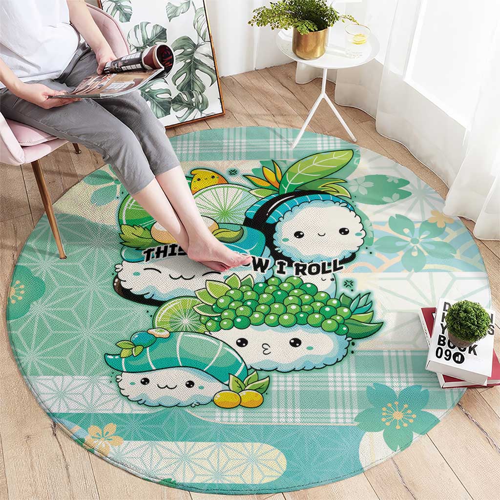 Japanese Kawaii Sushi Round Carpet Green Wagara Palaka This Is How I Roll LT9 - Polynesian Pride