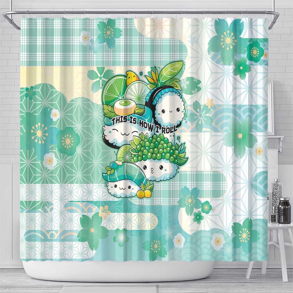 Japanese Kawaii Sushi Shower Curtain Green Wagara Palaka This Is How I Roll LT9 - Polynesian Pride