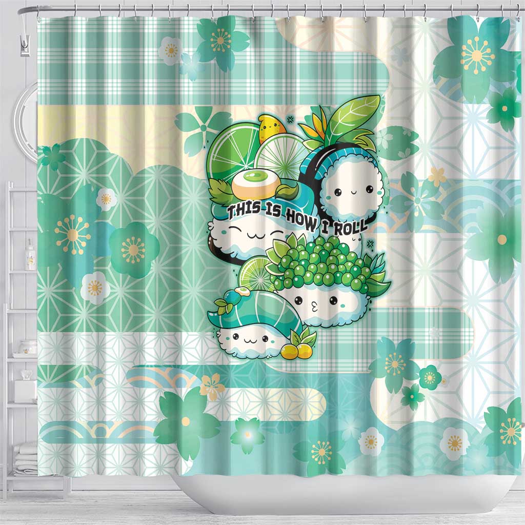 Japanese Kawaii Sushi Shower Curtain Green Wagara Palaka This Is How I Roll LT9 - Polynesian Pride