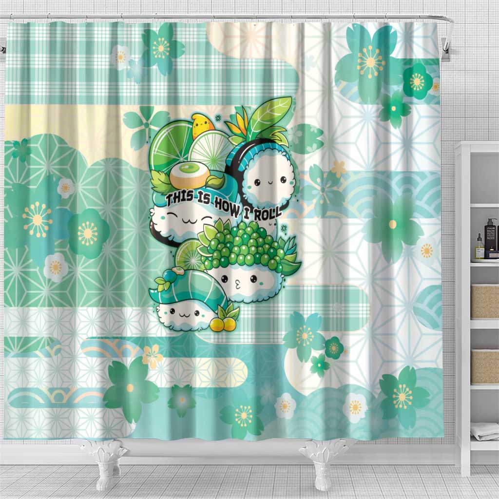 Japanese Kawaii Sushi Shower Curtain Green Wagara Palaka This Is How I Roll LT9 - Polynesian Pride