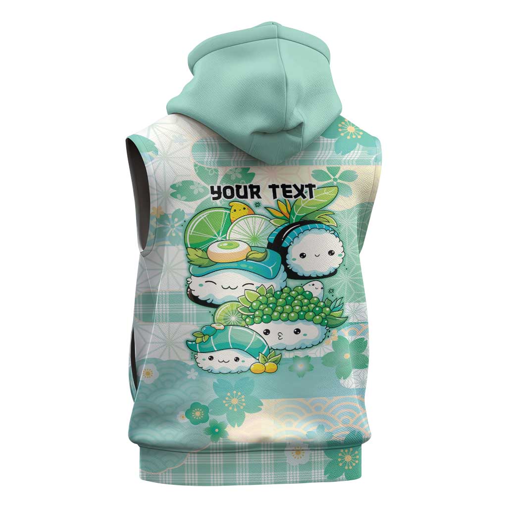 Personalized Japanese Kawaii Sushi Sleeveless Hoodie Green Wagara Palaka This Is How I Roll