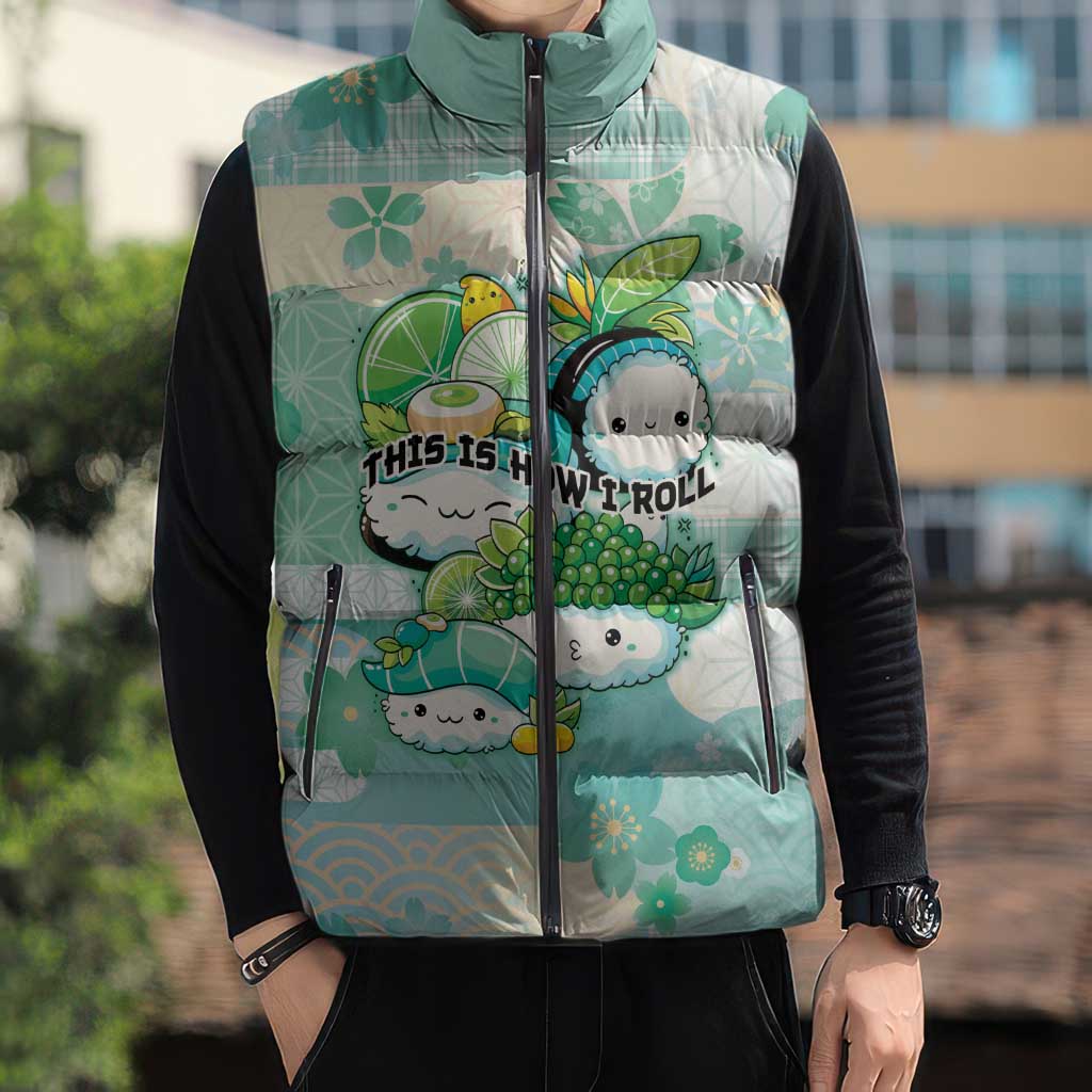 Personalized Japanese Kawaii Sushi Sleeveless Puffer Jacket Green Wagara Palaka This Is How I Roll LT9 - Polynesian Pride